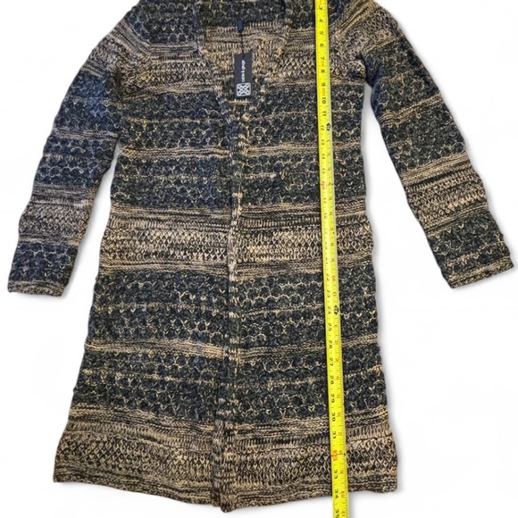 Cable & Gauge Longline Open Front Cardigan Sweater NWT Women’s Small Black Tan - Picture 3 of 6